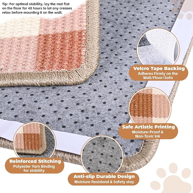 Cat Scratcher Mat, Natural Sisal Cat Scratch Pad, 23.6x15.7 Inch Horizontal Cat Floor Scratching Pads Rug with Hook & Loop to Protect Couch & Carpets & Sofas（Coffee White）