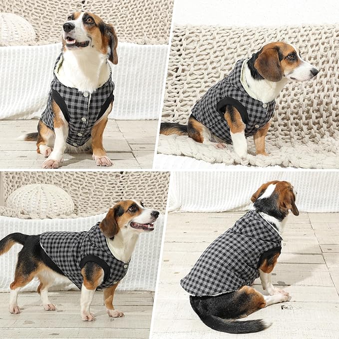 Vecomfy Fleece Lining Dog Hoodie for Small Dogs Extra Warm Plaid Sweater with Drawstring Hooded Coats in Winter Puppy Jacket,Black XS