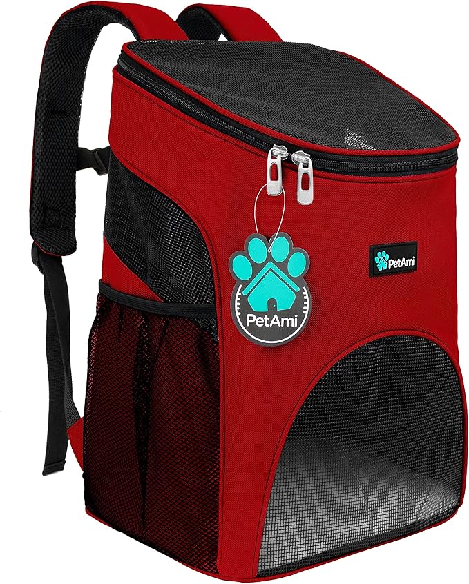 PetAmi Cat Backpack Carrier, Airline Approved Pet Carrier Backpack for Small Dogs and Large Cats, Soft Sided Collapsible Ventilated with Sherpa Bed for Hiking Travel, Max 18 lbs, Red