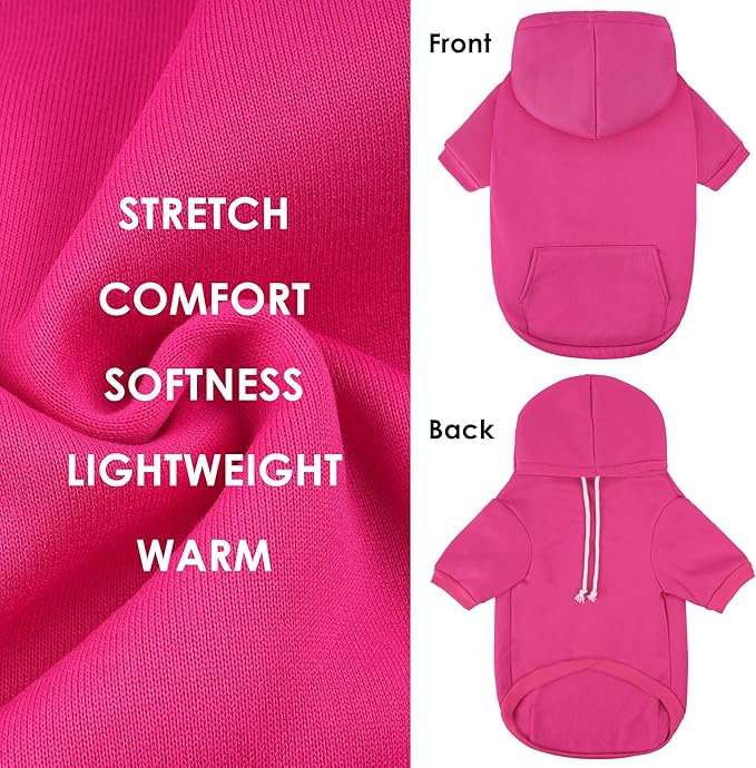 Dog Basic Hoodie Soft Dog Clothes Cold Weather Sweaters for Medium Large Dogs Cozy Fabric Warm Sweatshirt with Leash Hole for Boys (Rose Pink, X-Small (2-5 lbs))