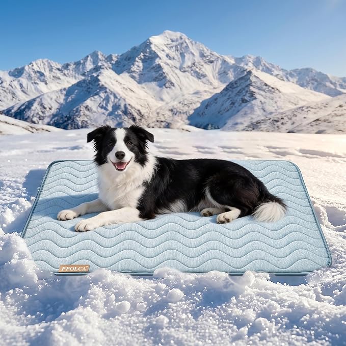 PPOLCA Waterproof Cooling Mat for Large Dogs - Q-MAX>0.5, Thin Memory Foam Kennel Dog Crate Bed, Portable Non-Slip & Machine Washable Dog Pad for Indoor & Outdoor 28x41, Blue
