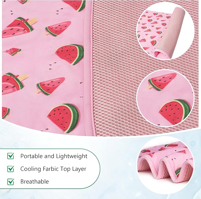 DELIFUR Cat Cooling Mat- Pet Cooling Mat Outdoor for Dogs Ice Pad for Kitten Cat Puppy Machine Washable (Small, Pink Watermelon)