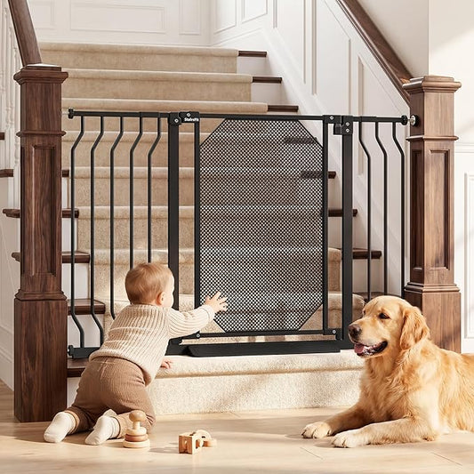 29.5-48" Baby Gate for Stairs, Child & Pet Proof, No-Drill Pressure Mount Auto Close One-Hand Operation, 30.5" Tall Indoor Dog Gate for Doorways, 4 Adjustable Sizes, Black