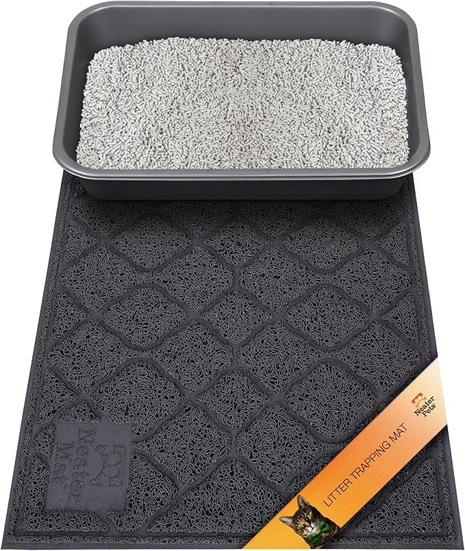 Neater Pets Neater Mat Cat Litter Mat, Thick & Durable Cat Mat for Litter Box, Trapper Pad Catches Mess to Protect Indoor Floors, Soft on Kitty Paws, Anti-Skid Grip Backing, Easy to Clean, Black