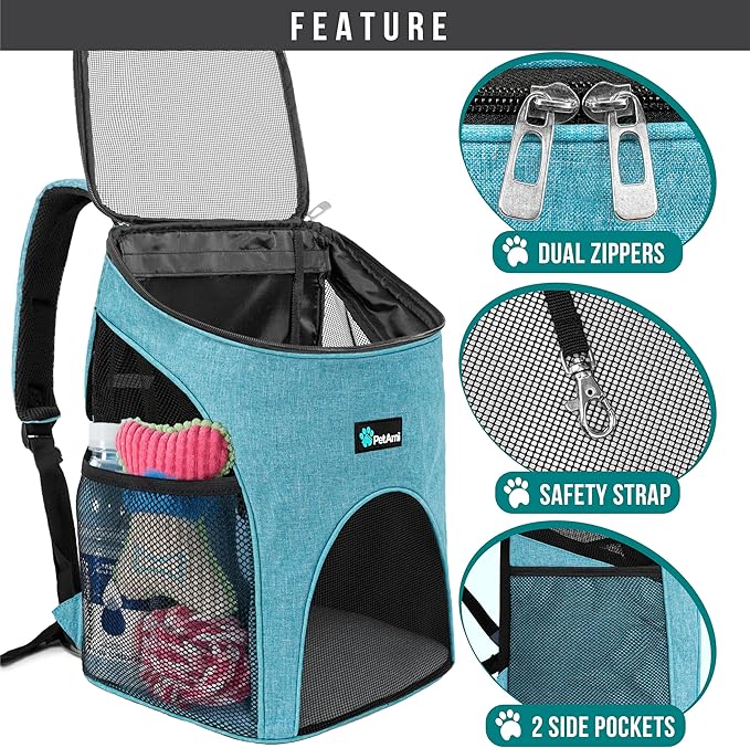 PetAmi Cat Backpack Carrier, Airline Approved Pet Carrier Backpack for Small Dogs and Large Cats, Soft Sided Collapsible Ventilated with Sherpa Bed for Hiking Travel, Max 18 lbs, Sea Blue