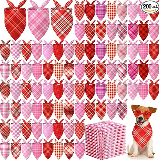 Abbylike 200 Pcs Valentines Day Plaid Dog Bandanas Bulk Pink Red Bandanas for Dogs Triangle Kerchief Bibs Scarf for Pet Costume Photo Props Accessories Pet Shops Groomer Adoption Events, 25 Styles