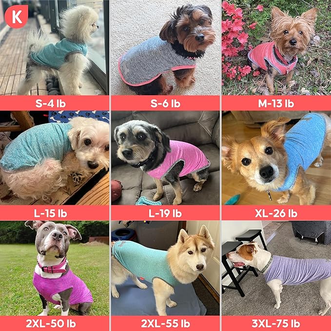 KYEESE 2Pack Dog Shirt, Lightweight Sun Protection Sleeveless Dog T Shirts for Medium Large Dogs Boy, Breathable Pet Reflective Tank Top Summer Dogs Clothes for Outdoor Walking, Grey+Sky Blue, 2XL