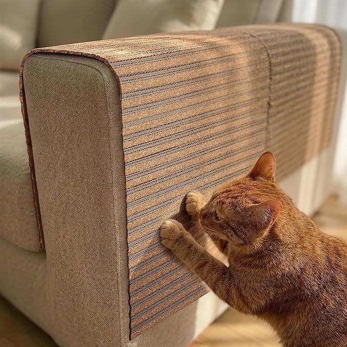 Self-Adhesive Cork Cat Scratcher Mat for Couch, 40x12 Inch Cut-to-Size Furniture Protector, No Mess Shed-Resistant Cat Scratch Pad, Removable Sticky Protector for Indoor Cats