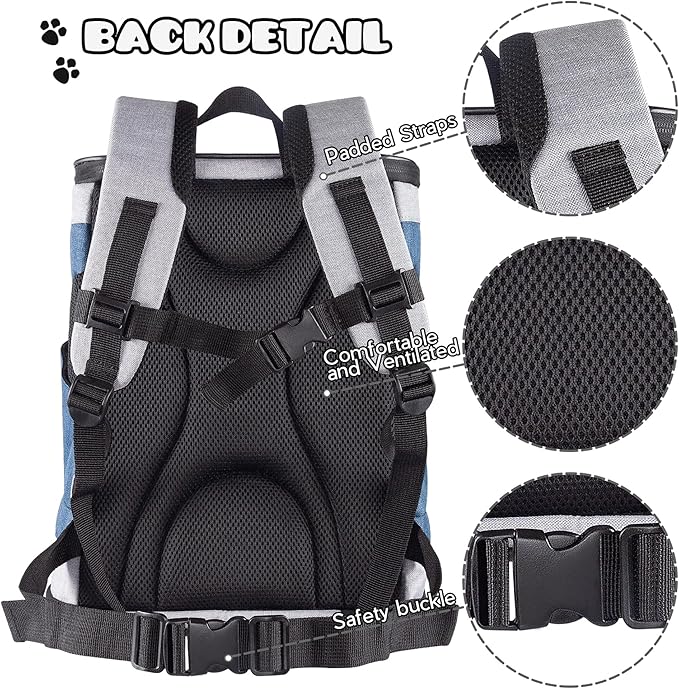JESPET & GOOPAWS Pet Backpack Carrier for Small Dog, Puppy, Soft Carrier Backpack Ideal for Traveling, Hiking, Walking and Outdoor Activities with Family (Blue Grey)