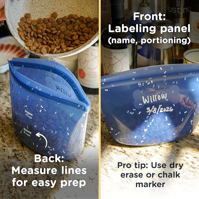 Stasher Pet Reusable Puppy Essentials Dog Travel Bag, Airtight Seal, Dog Travel Accessories, 4-Cup Dog Food Travel Container, Dog Food Travel Bag, Food Grade Silicone, Freezer & Dishwasher Safe