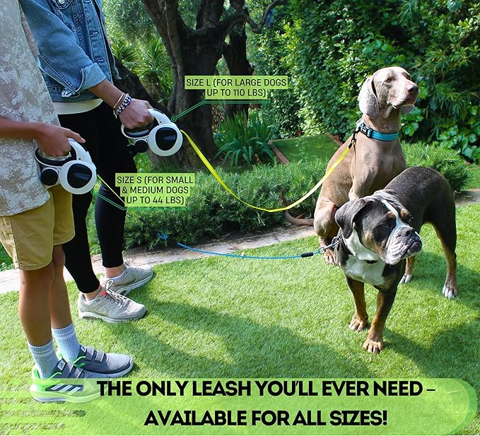 Snuggle Paws Retractable Dog Leash 16ft – Heavy Duty All-in-One Dog Leash with LED Flashlight, Poop Bag Holder, Chew Proof Steel Cable & Reflective Tape – Size L
