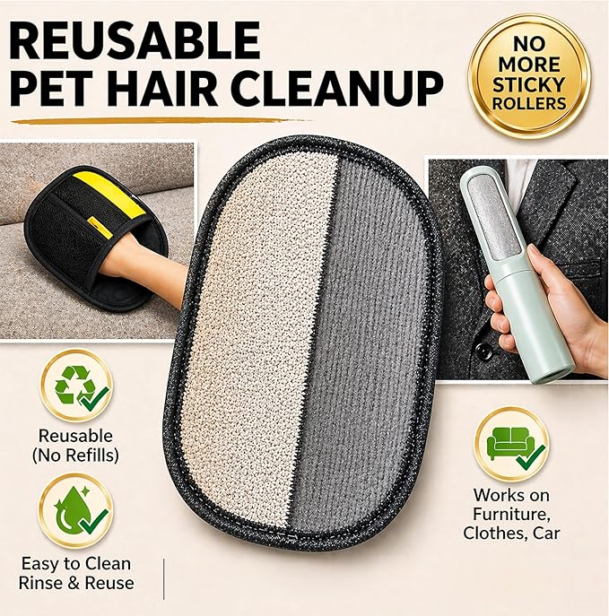 Jaxabby Products Reusable Pet Hair Cleanup Kit – 3-Piece Fabric Hair Remover Set for Clothes, Furniture & Car Interiors – Washable Reusable Lint Roller Alternative (Pastel Green)