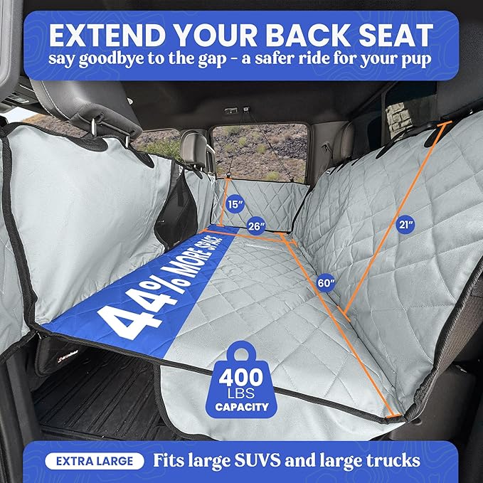 4Knines Back Seat Extender for Dogs, Hard Bottom Waterproof Backseat Protector with EZ Door Guard (Grey, XLarge)