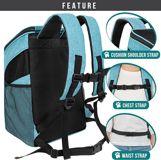 PetAmi Cat Backpack Carrier, Airline Approved Pet Carrier Backpack for Small Dogs and Large Cats, Soft Sided Collapsible Ventilated with Sherpa Bed for Hiking Travel, Max 18 lbs, Sea Blue