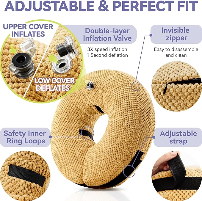 Loflaze Inflatable Dog Cone Collar - Dog Neck Donut Cone Collar Alternative After Surgery - Soft Cone for Large Medium Small Dogs Cats - Alternative Recovery E Collar (Yello, L+)