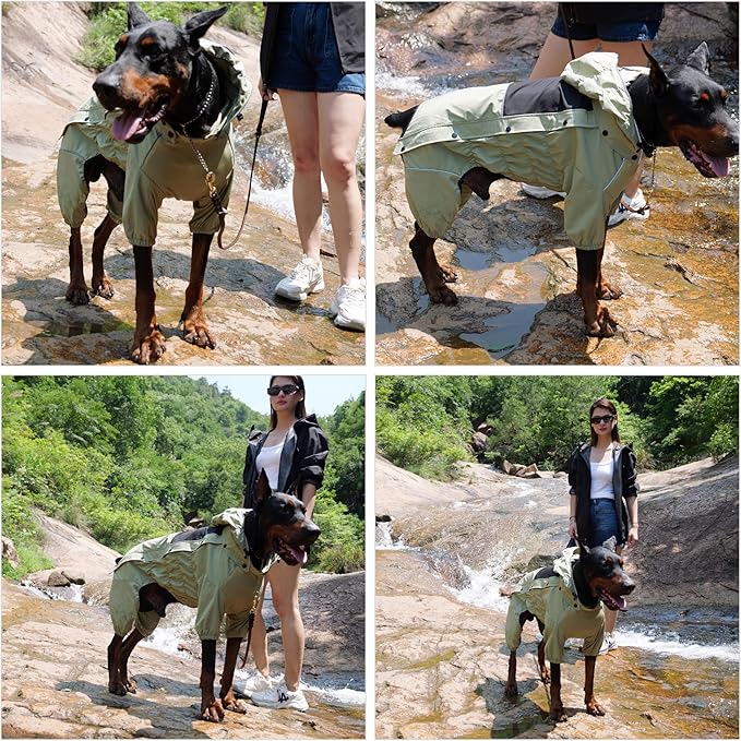LOVELONGLONG Fleece-Lined Dog Raincoat with Removable Hood – Waterproof Winter Full Body Dog Jacket – Windproof Snowproof Cold-Weather Suit – Green-F XS