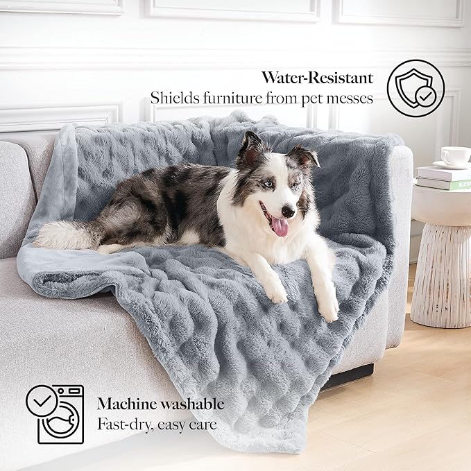 Modern Threads Water-Resistant Faux Rabbit Fur Pet Blanket for Dogs & Cats – Ultra-Soft Couch, Bed & Crate Protector, 40x50 Dark Grey