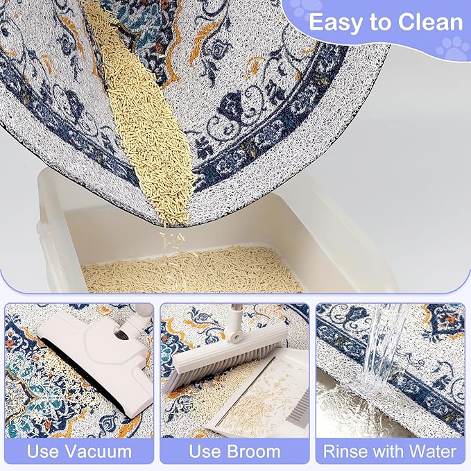 Bienbee Cat Litter Mat, 24" x 15" Litter Box Mat Rug with Non-Slip Bottom,Urine and Water Proof, Easy to Clean Cat Supplies Essentials for Indoor Kitty Kitten Floor, Blue M