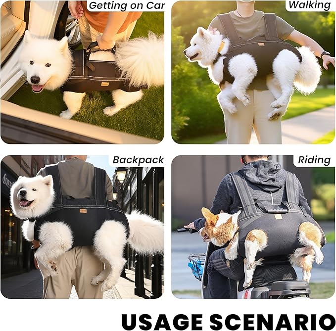 Dog Lift Harness Backpack Carrier for Large Dogs, Full Body Sling with Handle, Dog Harness for Joint Injuries, Arthritis, Ideal for Stairs, Elderly Dogs (3XL 66-83 LBS with Leather tag)