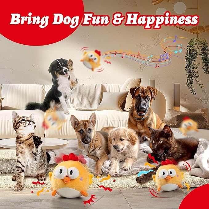 GUKCO Interactive Dog Toys, Squeaky Moving Ball Toy with Jumping & Music Modes, Rechargeable Plush Chew Toys for Small/Medium/Large Dogs to Keep Puppy Busy Pet Toys (Chick)