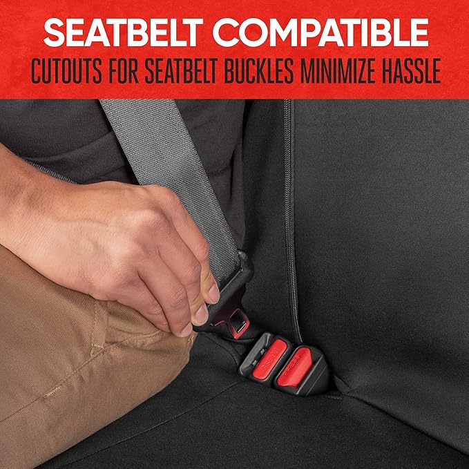 Motor Trend AquaShield Waterproof Gray Rear Split Bench Seat Covers for Trucks Rear Seat Cover Only - Black Car Seat Covers, Back Seat Cover Only - Durable Neoprene Spill Resistant for Kids & Dogs
