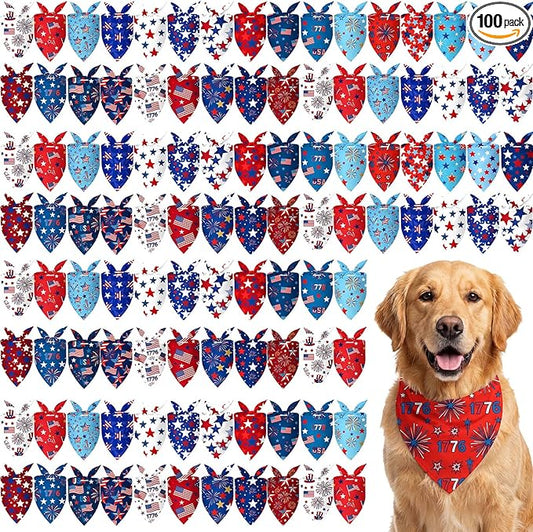 Abbylike 100 Pcs Patriotic Dog Bandanas Bulk 4th of July Bandanas for Dogs Star Triangle Kerchief Bib Scarf Set for Pet Independence Day 250th Anniversary Party Costume, 25 Styles(31.5 x 21.7 x 21.7)