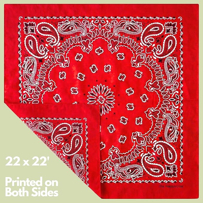 The Peacock Crew Premium Soft Cotton Bandanas Pack for Men and Women Paisley 22 x 22 inches
