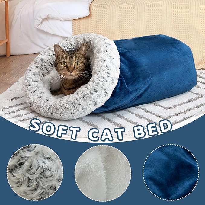 Cat Sleeping Bag for Indoor Cats, Soft Fleece Warm Cat Bed Cave for Winter Cold Weather, Washable Self Warming Hideaway Tunnel Bed Pet Snuggle Sack