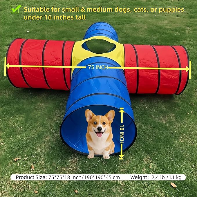 Dog Agility Tunnel for Small & Medium Dogs and Puppies – Durable Oxford Fabric, Pop-Up Exercise & Training Toy for Indoor Outdoor Play, Interactive Pet Tunnel with Storage Bag