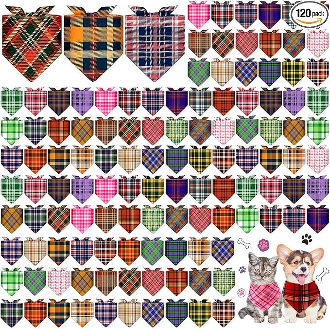 Sanwuta 120 Pcs Stripe Dog Bandanas Bulk Bandanas for Doggies Adjustable Washable Pet Triangle Scarf Stripe Pattern Dog Scarf for Small and Medium Dogs, 30 Style