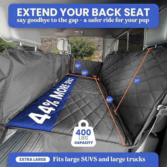 4Knines Back Seat Extender for Dogs, Hard Bottom Waterproof Backseat Protector with EZ Door Guard (Black, XLarge)