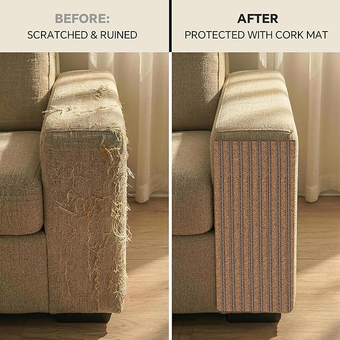 Self-Adhesive Cork Cat Scratcher Mat for Couch, 40x12 Inch Cut-to-Size Furniture Protector, No Mess Shed-Resistant Cat Scratch Pad, Removable Sticky Protector for Indoor Cats