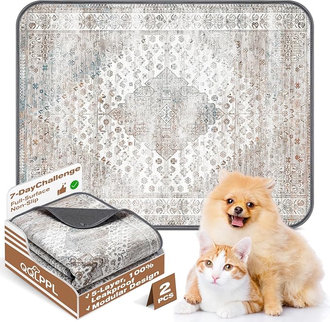 Washable Pee Pads for Dogs and Cats, 2 Pack Absorbent Thick Reusable Training Dog Pet Puppy Pads, Waterproof & Non-Slip Whelping Pads for Potty Training, Whelping, Playpen, Crate, Prevents Leakage