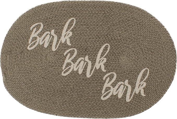 Decorative Dog Feeding Mat/Rug for Bowl Natural Cotton Easy Clean Bark Oval 15" x 23" Gray