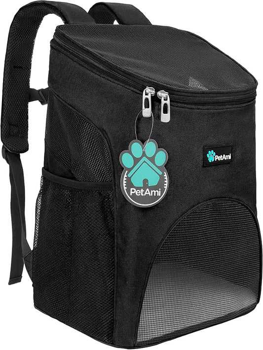 PetAmi Cat Backpack Carrier, Airline Approved Pet Carrier Backpack for Small Dogs and Large Cats, Soft Sided Collapsible Ventilated with Sherpa Bed for Hiking Travel, Max 18 lbs, Black