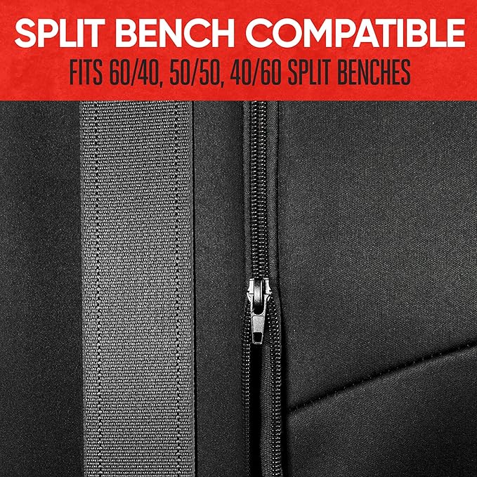 Motor Trend SpillGuard Waterproof Rear Bench Car Seat Cover, Red Stitching – Split Bench Rear Seat Protector with Neoprene Padding, Back Seat Cover for Kids & Dogs, Car Interior Covers