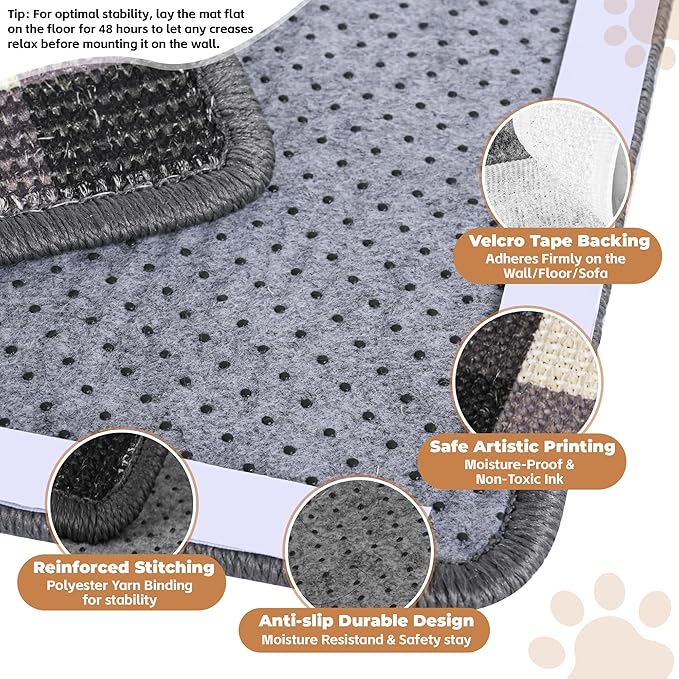 Cat Scratcher Mat, Natural Sisal Cat Scratch Pad, 23.6x15.7 Inch Horizontal Cat Floor Scratching Pads Rug with Hook & Loop（Black White）
