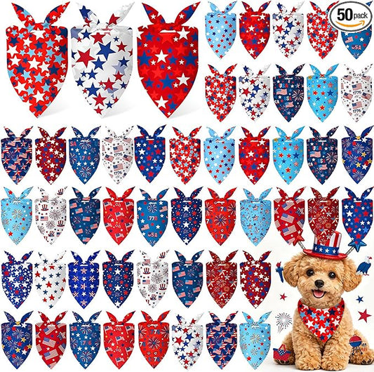 Abbylike 50 Pcs Patriotic Dog Bandanas Bulk 4th of July Bandanas for Dogs Star Triangle Kerchief Bib Scarf Set for Pet Independence Day 250th Anniversary Party Costume, 25 Styles(19.7 x 13.8 x 13.8)