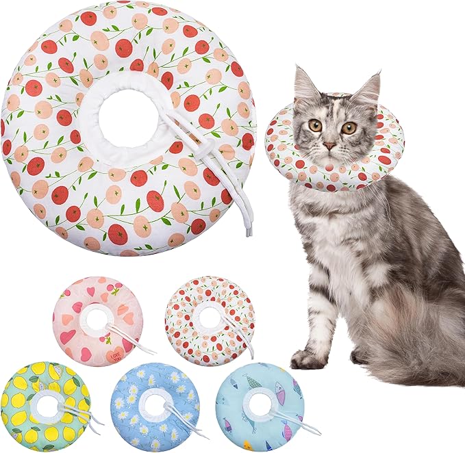 Seyezo Cat Cone Collar Soft, Adjustable Cat Recovery Collar for Small Medium Large Cats, Cute Donut E Collar After Surgery, Anti-Lick Recovery Elizabethan Collar for Kittens(Pink Cherry, Medium)