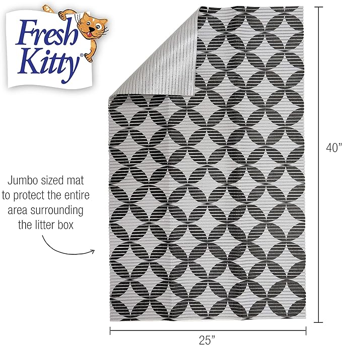 Fresh Kitty Durable XL Jumbo Foam Litter Box Mat – BPA and Phthalate Free, Water Resistant, Traps Litter from Box, Scatter Control, Easy Clean Mats – Gray Pattern 40”x 25” (9052)