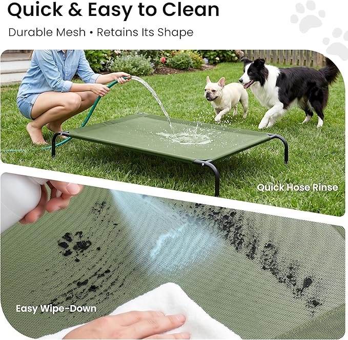 Love's cabin Elevated Cooling Dog Bed for Large Dogs, Portable Indoor & Outdoor Raised Pet Dog Cat Cot, Durable Summer Frame with Breathable Mesh, Olive Green, 48 inches