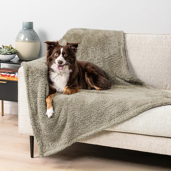 PetAmi Fluffy Waterproof Dog Blanket for Couch and Bed, Reversible Sherpa Pet Throw, Pee Proof Furniture Protector Sofa Cover, Washable Cat Blanket for Medium Large Dogs and Cats (Taupe Camel, 40x60)