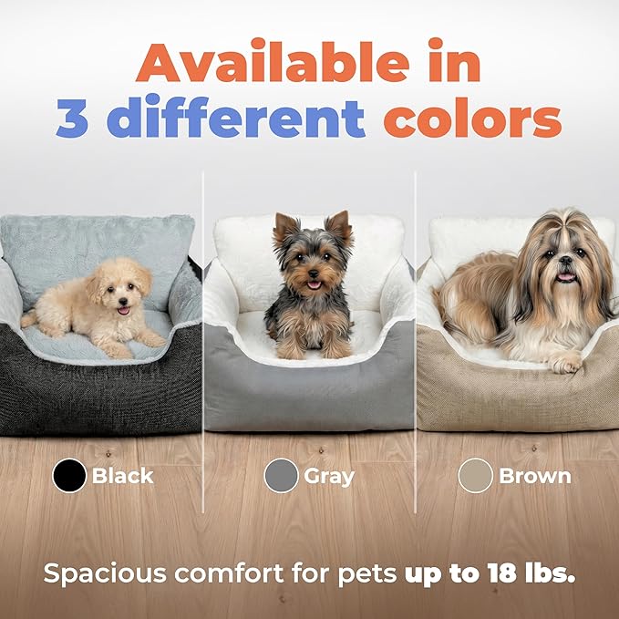 Best Pet Supplies Elevated Dog Car Seat for Small Dogs, Booster Seat with Safety Tether & Storage, Washable Travel Pet Seat for Front or Back Seat, Up to 25 lbs - Black - 21 x 20 x 14