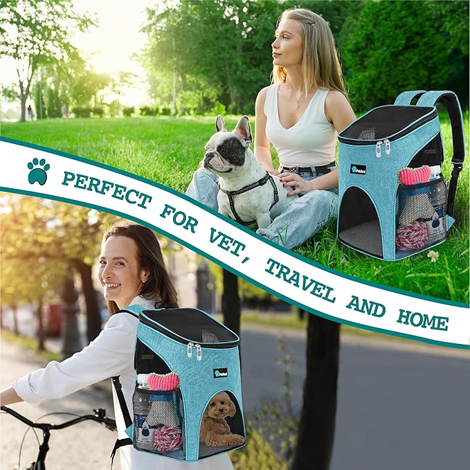 PetAmi Cat Backpack Carrier, Airline Approved Pet Carrier Backpack for Small Dogs and Large Cats, Soft Sided Collapsible Ventilated with Sherpa Bed for Hiking Travel, Max 18 lbs, Sea Blue