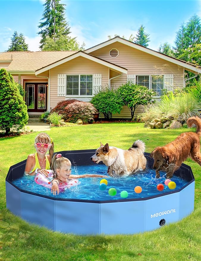 Meowant Foldable Dog Pools for Large Dogs, Hard Plastic Kiddie Swimming Pools, Collapsible Dog Pet Bath Pool, Portable Kids Pool for Extra Large Dogs (XXL-71'' × 12'')