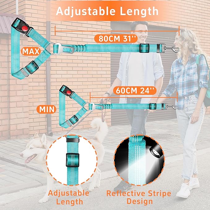 Seyezo 3-Piece Dog Car Harness Set - Retractable, Adjustable, Reflective Dog Seatbelt for Vehicle Headrests, Heavy Duty, High Elastics, Sky Blue