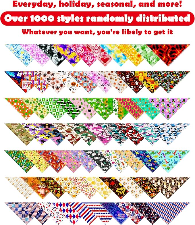 PET SHOW 50 Pack Small Dog Bandanas Bulk Assorted Random Dog Scarves Puppy Bibs Kerchief Set for Medium Dogs Girl Boy Pet Holiday Party Grooming Accessories