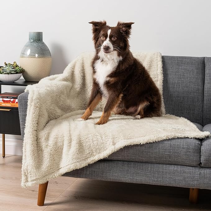 PetAmi Fluffy Waterproof Dog Blanket for Couch and Bed, Reversible Sherpa Pet Throw, Pee Proof Furniture Protector Sofa Cover, Washable Cat Blanket for Small Medium Dogs and Cats (Beige Cream, 24x32)