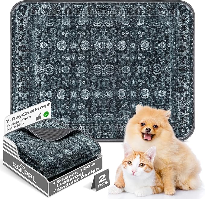 Washable Pee Pads for Dogs and Cats, 2 Pack Absorbent Thick Reusable Training Dog Pet Puppy Pads, Waterproof & Non-Slip Whelping Pads for Potty Training, Whelping, Playpen, Crate, Prevents Leakage