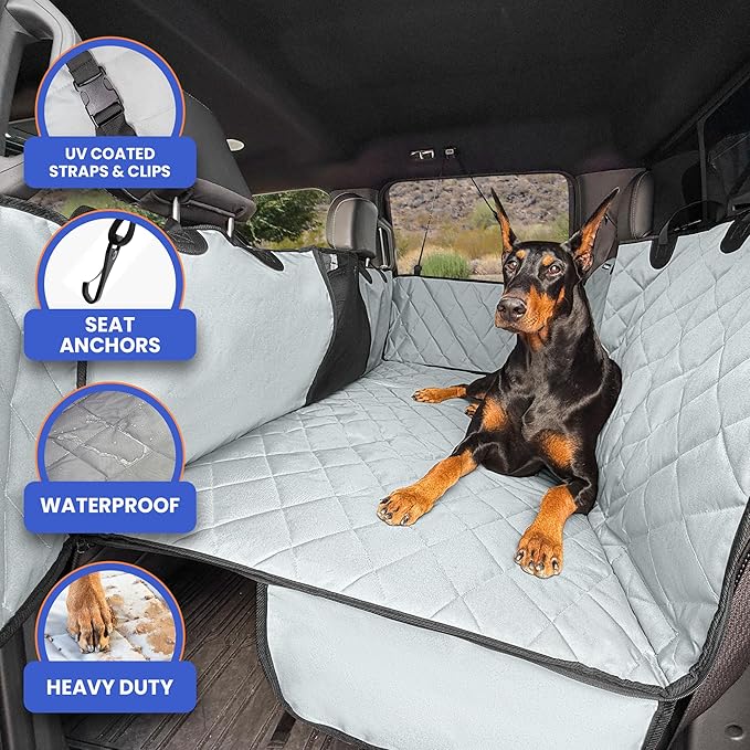 4Knines Back Seat Extender for Dogs, Hard Bottom Waterproof Backseat Protector with EZ Door Guard (Grey, XLarge)